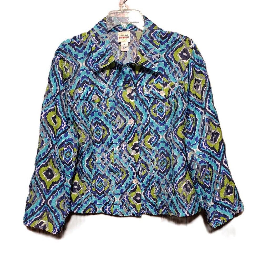 Ruby Rd 16 Women's Blue Green Button Front Blouse… - image 1